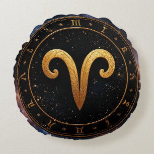 Coussins Ronds Roue zodiacale Bélier doré symbole
