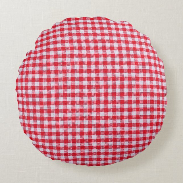 Coussins Ronds Rouge À damiers Nappe Gros Plan. (Devant)