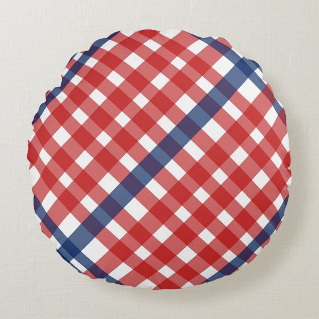 Coussins Ronds Rouge blanc et bleu En vichy plaid (Devant)