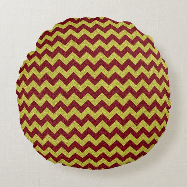 Coussins Ronds Rouge et or paillettes Zig Zag (Devant)