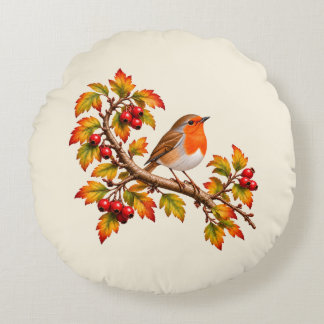 Coussins Ronds Rouge-gorge automnal motif botanique d'oiseau