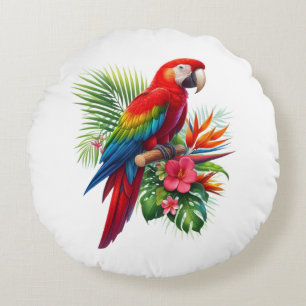 Coussins Ronds Rouge macaw tropical floral