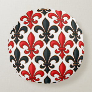 Coussins Ronds Rouge noir baroque Fleur de lis Motif Design