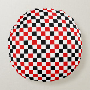 Coussins Ronds Rouge Noir et Blanc Carreaux