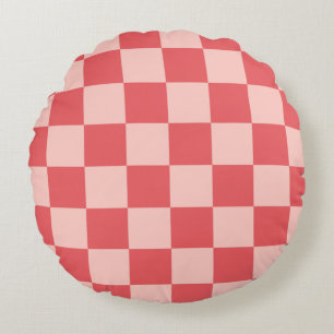 Coussins Ronds Rouge rose À damiers En vichy Motif