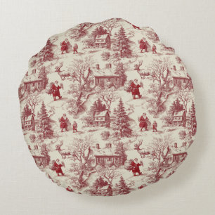 Coussins Ronds Rouge traditionnel du Père Noël sur Toile De Jouy 