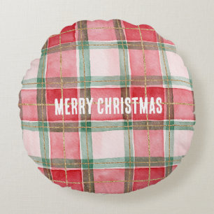 Coussins Ronds Rouge Vert Or Carreaux Rayures Noël