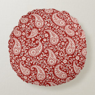 Coussins Ronds Rouge Vintage et Paisley Floral Ivoire
