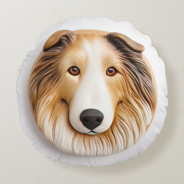 Coussins Ronds Rough Collie Chien 3D Inspiré (Devant)