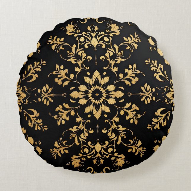 Coussins Ronds Round Pillow black yellow pattern  (Devant)