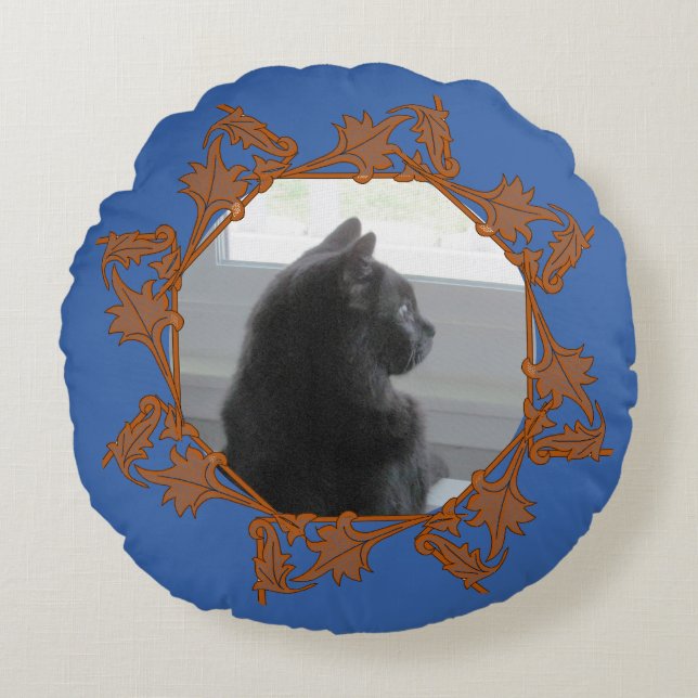 Coussins Ronds Round Pillow - Frame of Leaves in Circle (Devant)