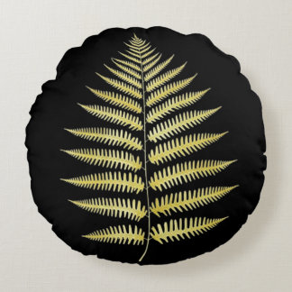 Coussins Ronds Round Pillow Gold Fern Leaf Luxe Botanical Art