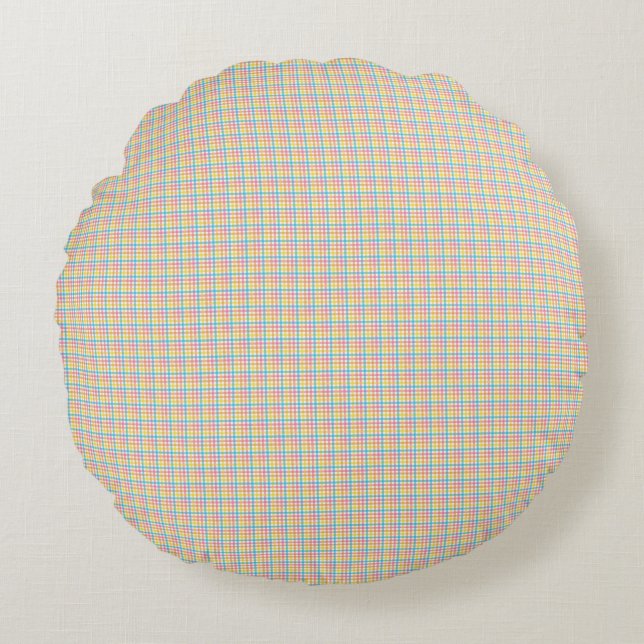 Coussins Ronds Round pillow with a colorful plaid pattern (Devant)