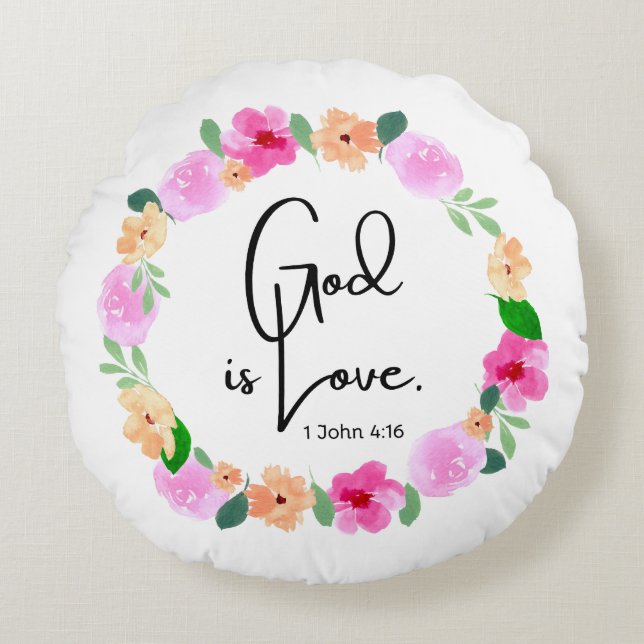 Coussins Ronds Round Throw Pillow God is Love Bible Verse (Devant)