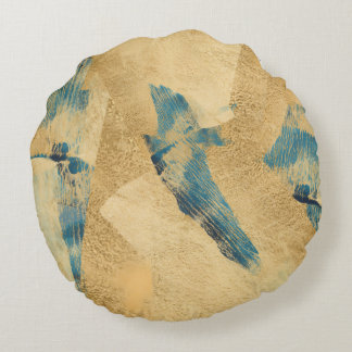Coussins Ronds Round Yellow Teal Abstract Throw Pillow