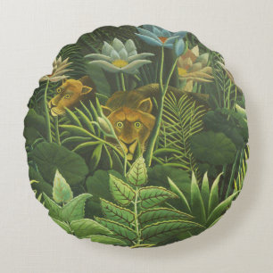 Coussins Ronds Rousseau Tropical Jungle Lion Peinture