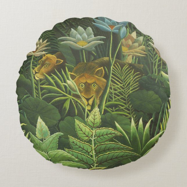 Coussins Ronds Rousseau Tropical Jungle Lion Peinture (Devant)