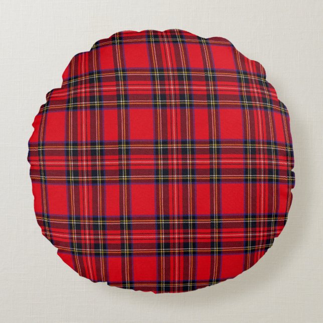 Coussins Ronds Royal Stewart tartan rouge noir plaid (Devant)