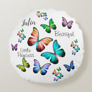 Coussins Ronds royaume coloré de papillons arc-en-ciel bleu Morph