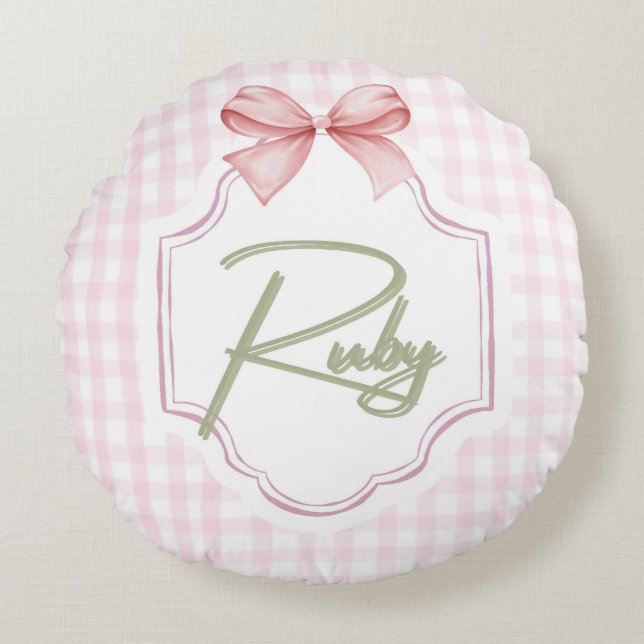 Coussins Ronds Ruby personnalisé bébé fille infirmière Bow&En vic (Devant)