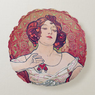 Coussins Ronds Ruby (Quatre Bijoux), Oreiller Alphonse Mucha