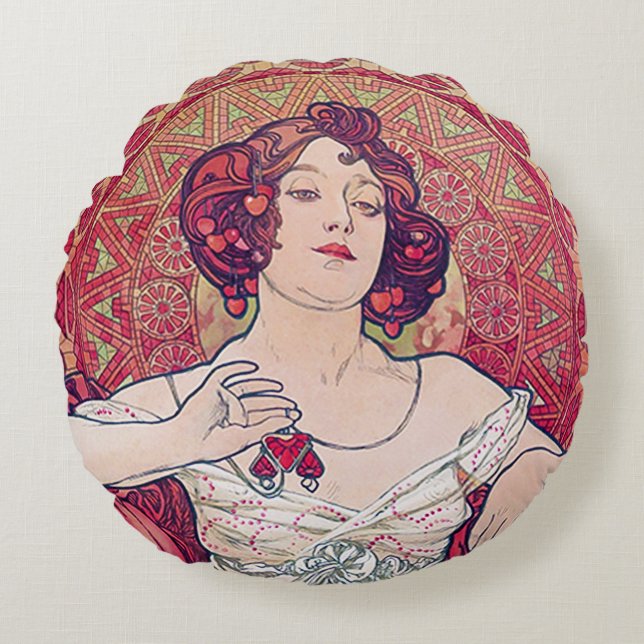 Coussins Ronds Ruby (Quatre Bijoux), Oreiller Alphonse Mucha (Devant)