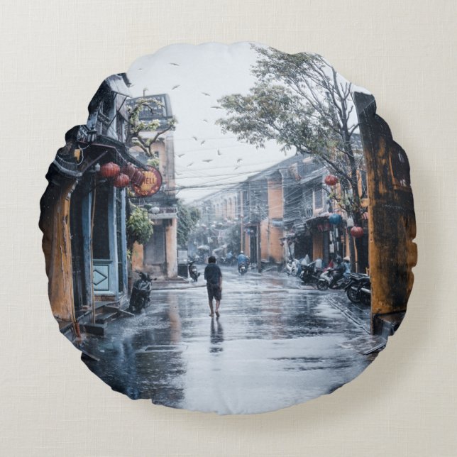 Coussins Ronds Rues pluvieuses du Vietnam (Devant)