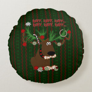 Coussins Ronds Ruff Ruff Ruff, Doggie Reindeer Lève Ronde