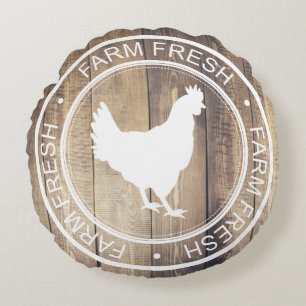 Coussins Ronds Rustic White Farm Fresh Hen Farmhouse Étiquette