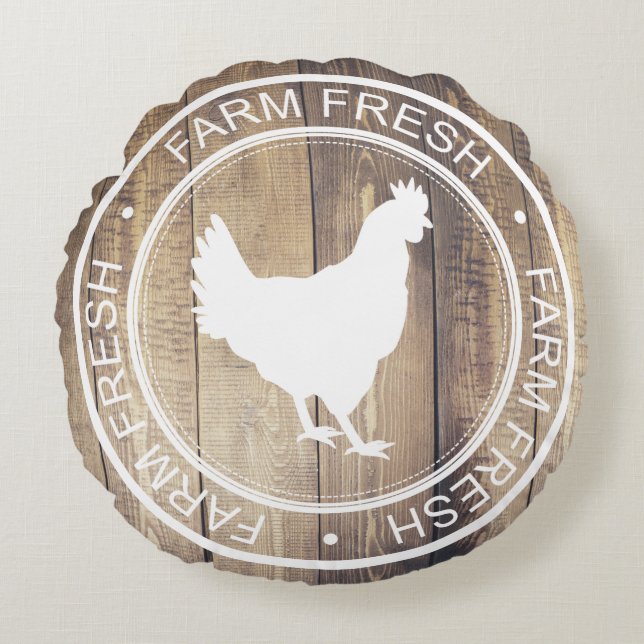 Coussins Ronds Rustic White Farm Fresh Hen Farmhouse Étiquette (Devant)