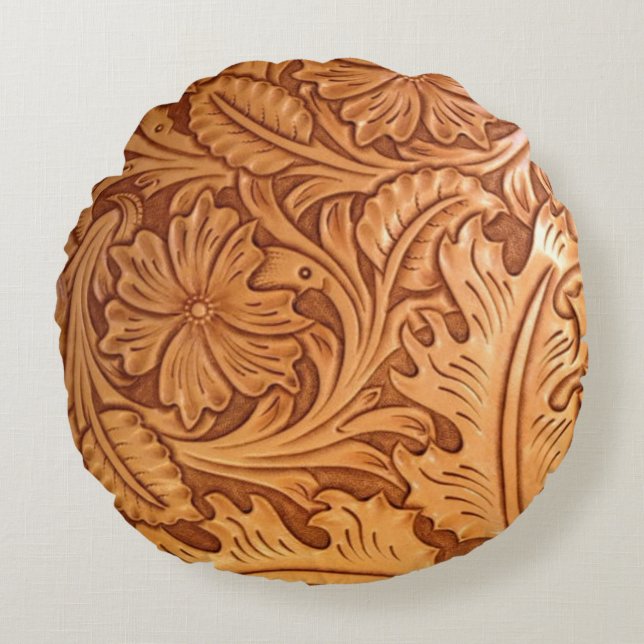 Coussins Ronds Rustique brun pays occidental en cuir (Devant)