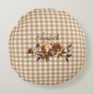 Coussins Ronds Rustique En vichy Automne Floral Personnalisé
