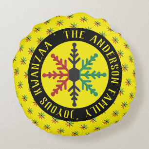 Coussins Ronds RVB Snowflakes Motif Ajouter le nom Joyous Kwanzaa