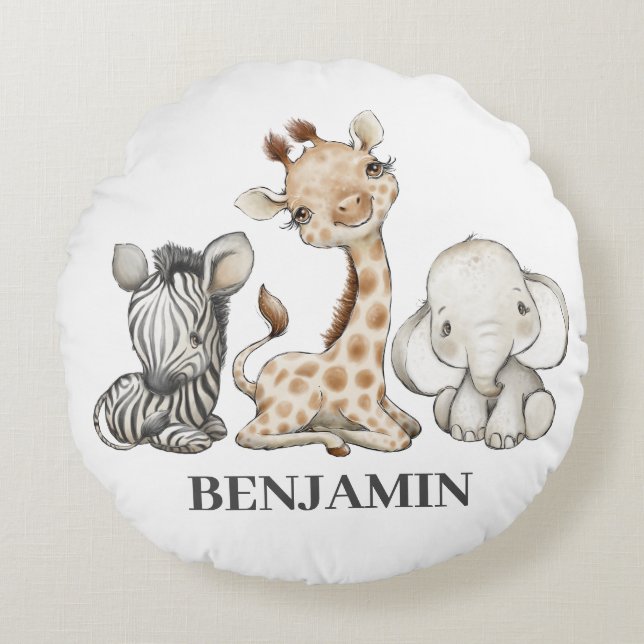 Coussins Ronds Safari Beaux Animaux Enfants (Devant)