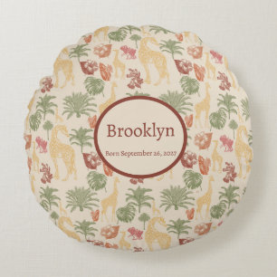 Coussins Ronds Safari Giraffe & Pépinière Feuille Tropicale