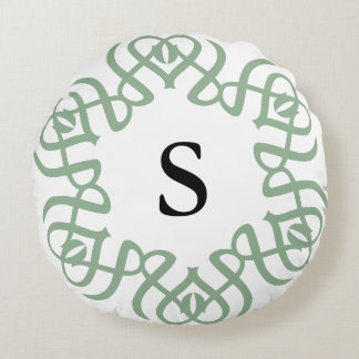 Coussins Ronds Sage Élégant Monogramme Floral de Famille