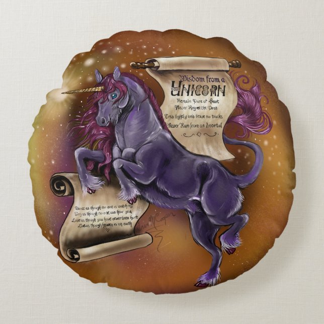Coussins Ronds Sagesse d'une Licorne (Devant)