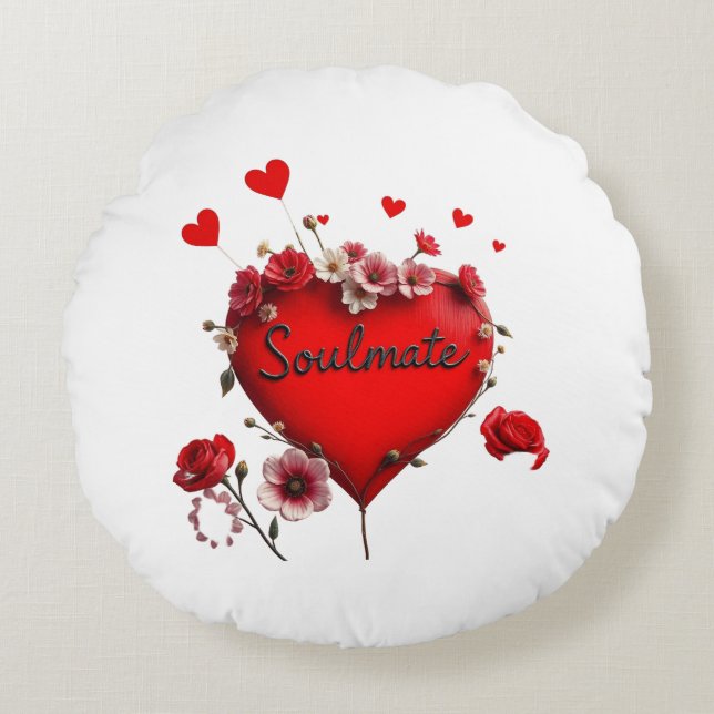 Coussins Ronds Saint-Valentin Coeur rouge et fleursCoussin Soulma (Devant)