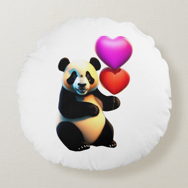 Coussins Ronds Saint Valentin, Panda & Heart Balloon, Saint Valen (Devant)