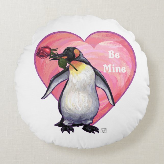 Coussins Ronds Saint-Valentin Penguin (Devant)