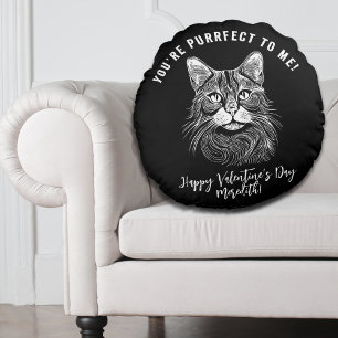 Coussins Ronds Saint-Valentin personnalisé chat noir et blanc par