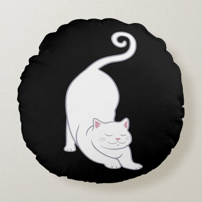 Coussins Ronds Salutation du soleil vers le bas Chat blanc Yoga s (Devant)