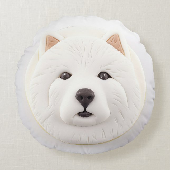 Coussins Ronds Samoyed Chien 3D Inspiré (Devant)
