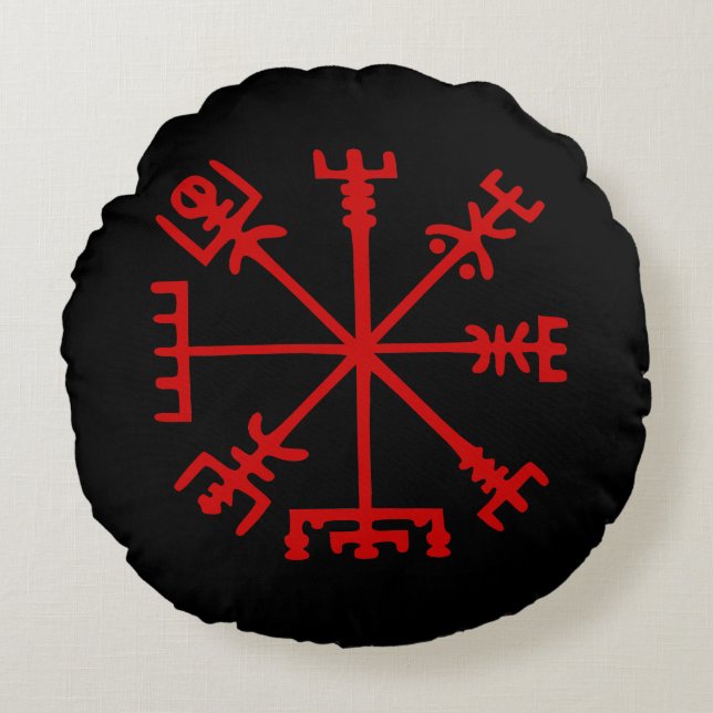 Coussins Ronds Sang Rouge Vegvísir (Viking Compass) (Devant)