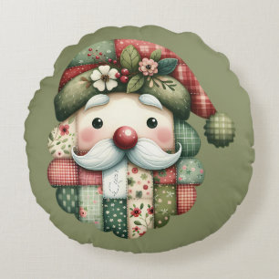Coussins Ronds Santa folklorique patchwork fantaisiste de Noël