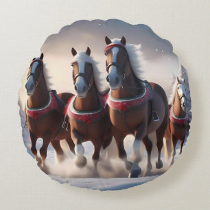 Coussins Ronds Santas Chevaux de Neige de Noël,