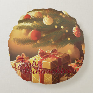 Coussins Ronds Sapin de Noël avec des cadeaux dorés