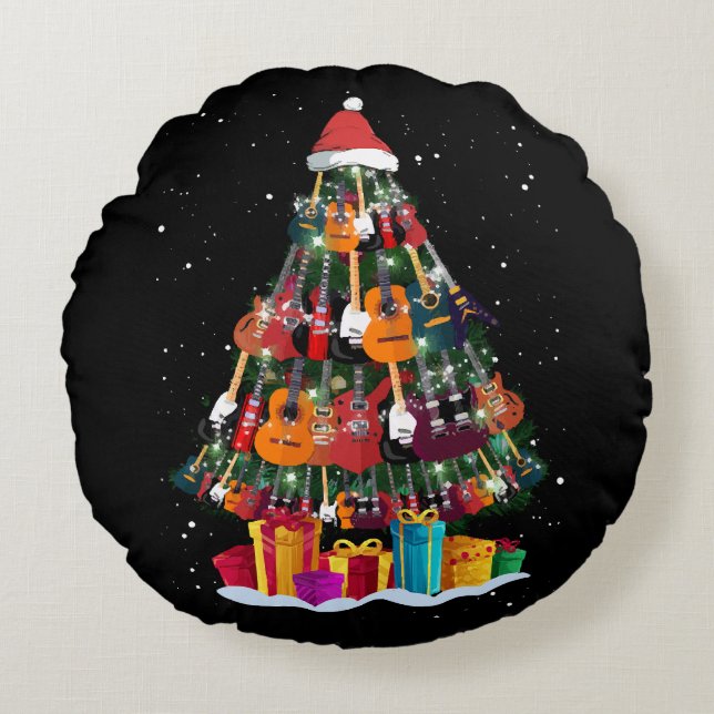 Coussins Ronds Sapin de Noël drôle Guitar (Devant)