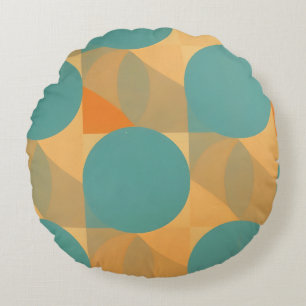Coussins Ronds Sarcelle, Brun et Orange dans un motif de style ré