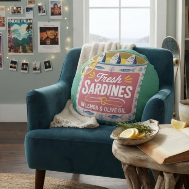 Coussins Ronds Sardine Côtière Fruits de Mer Funky (Créateur téléchargé)